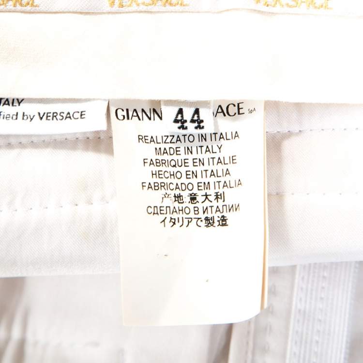 Pre Owned Versace Vintage Off White Cotton Straight Fit Trousers M