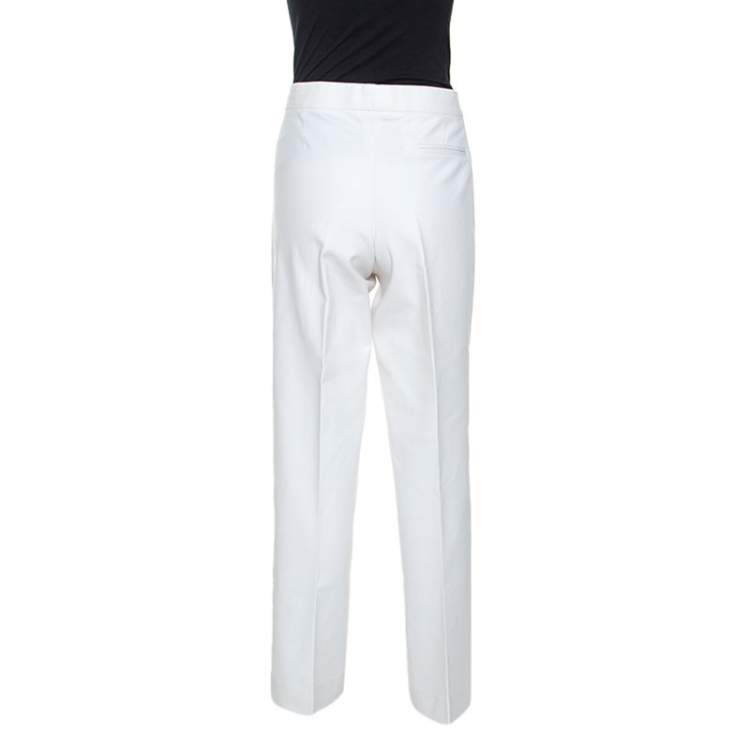 Pre Owned Versace Vintage Off White Cotton Straight Fit Trousers M