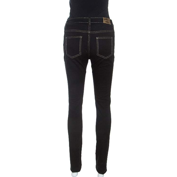 Pre Owned Versace Black Denim Greek Key Eyelet Trim Slim Fit Jeans S