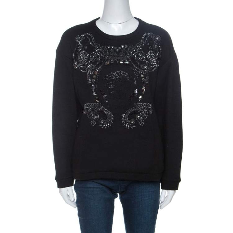 Pre Owned Versace Black Medusa Embellished Wool Sweatshirt M