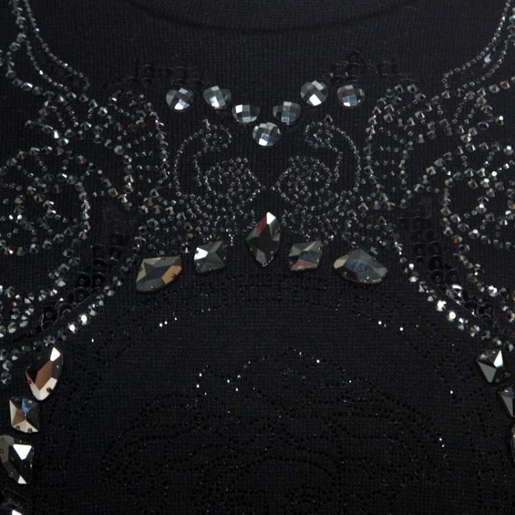 Pre Owned Versace Black Medusa Embellished Wool Sweatshirt M
