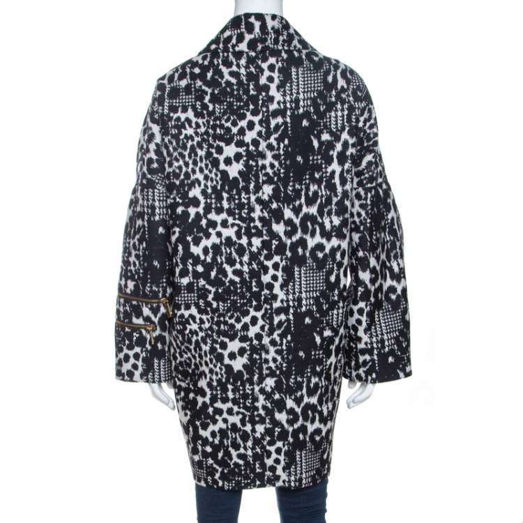 Pre Owned Versace Monochrome Jacquard Wool Double Breasted Coat M