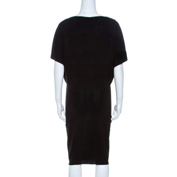 Pre Owned Versace Black Wool Sleeve Button Detail Sweater Dress M