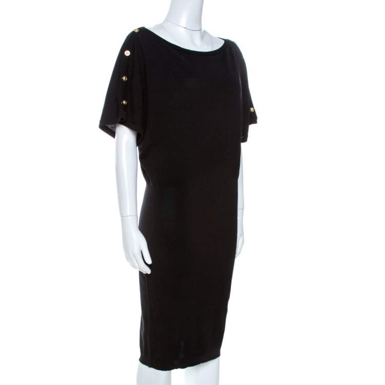 Pre Owned Versace Black Wool Sleeve Button Detail Sweater Dress M