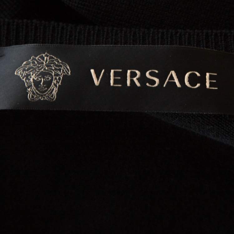 Pre Owned Versace Black Wool Sleeve Button Detail Sweater Dress M