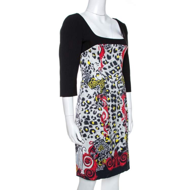 Pre Owned Versace Collection Black Printed Crepe Sheath Dress M