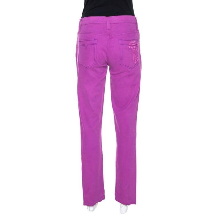 Pre Owned Versace Collection Purple Cotton Embroidered Pocket Detail Jeans M
