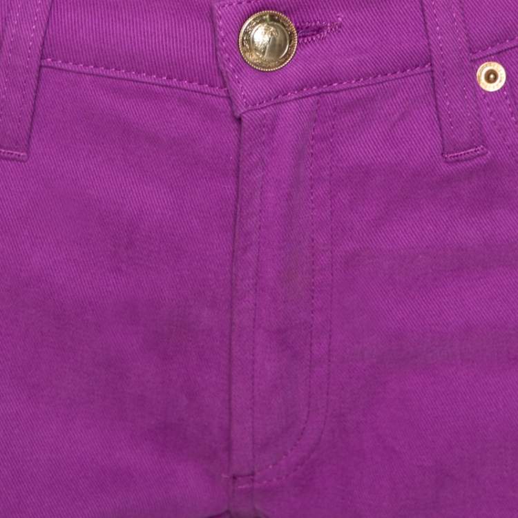 Pre Owned Versace Collection Purple Cotton Embroidered Pocket Detail Jeans M