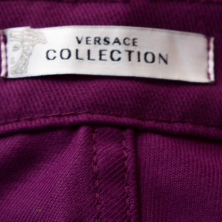 Pre Owned Versace Collection Purple Cotton Embroidered Pocket Detail Jeans M