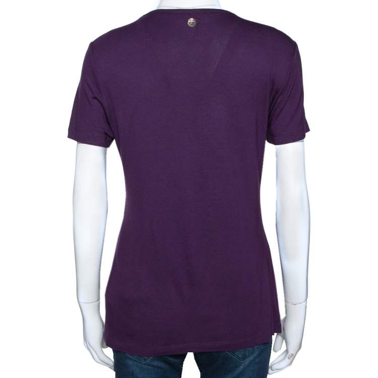 Pre Owned Versace Collection Aubergine Purple Jersey Studded Medusa T-Shirt M