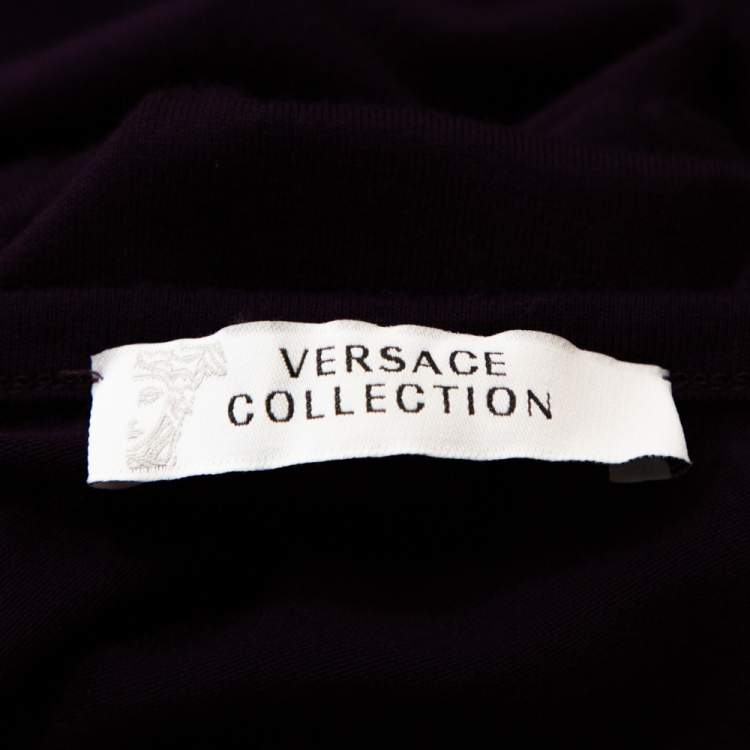 Pre Owned Versace Collection Aubergine Purple Jersey Studded Medusa T-Shirt M