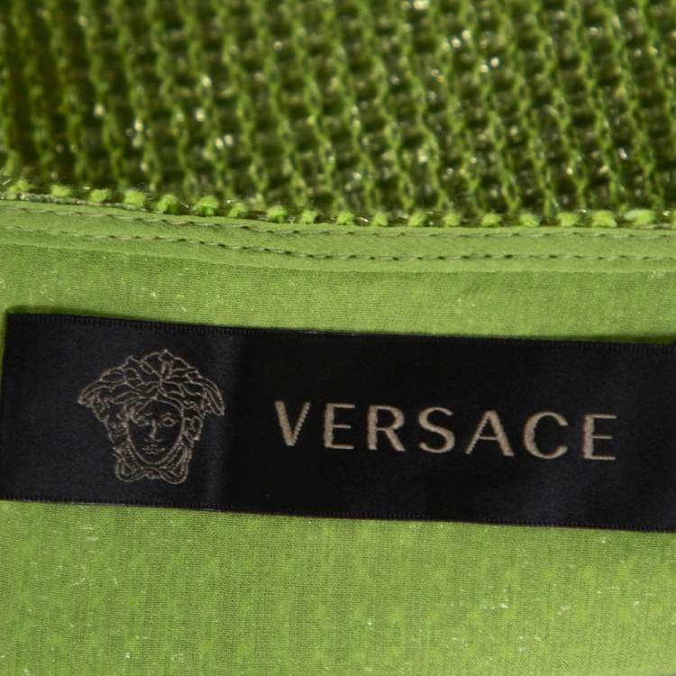 Pre Owned Versace Metallic Green Interwoven Cotton Blend Pencil Skirt M