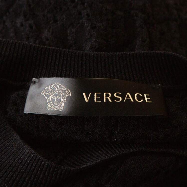 Pre Owned Versace Black Perforated Knit Sleeveless Crew Neck Top M