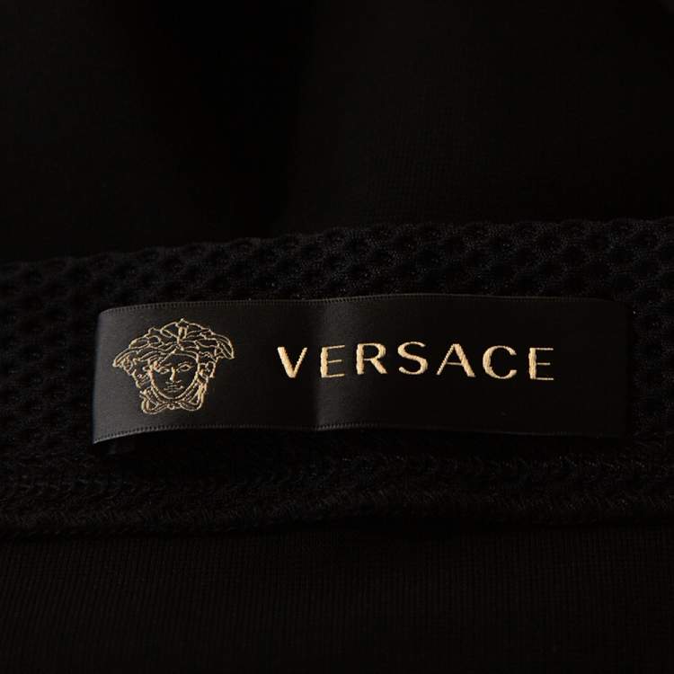 Pre Owned Versace Black Stretch Crepe Mesh Detail Pants M