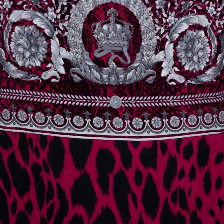 Pre Owned Versace Fuschia Pink Animal & Baroque Print Sheath Dress M