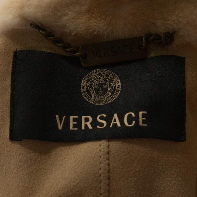 Pre Owned Versace Cream Mink Fur Stud Embellished Belted Coat S