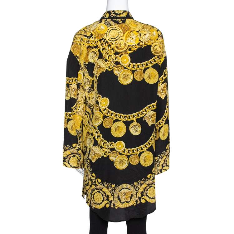 Pre Owned Versace Black Medusa Gold Chain Print Silk Shirt S