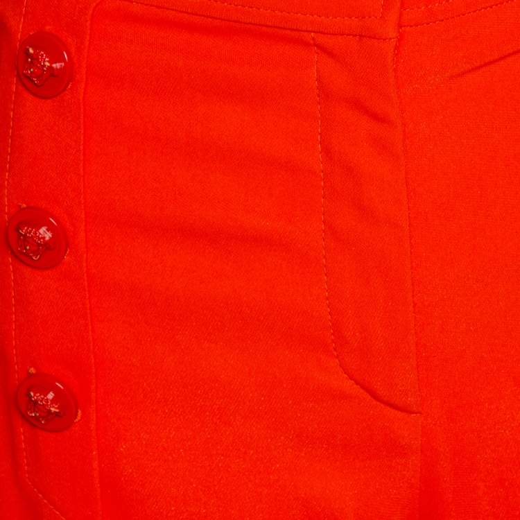 Pre Owned Versace Orange Crepe Medusa Button Detail Trousers L