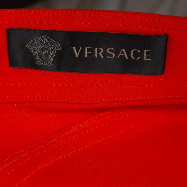 Pre Owned Versace Orange Crepe Medusa Button Detail Trousers L