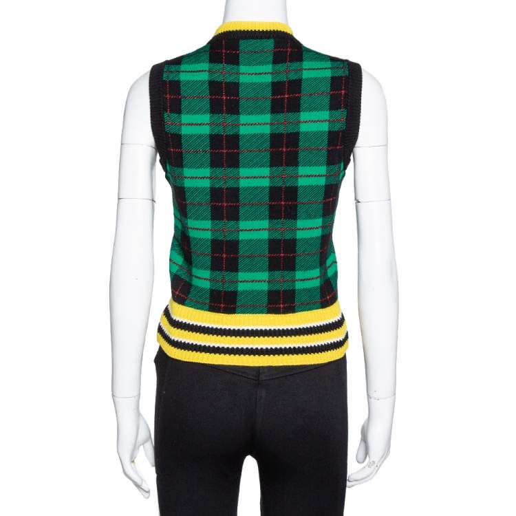 Pre Owned Versace Green Wool Tartan Pattern Sleeveless Sweater Vest S