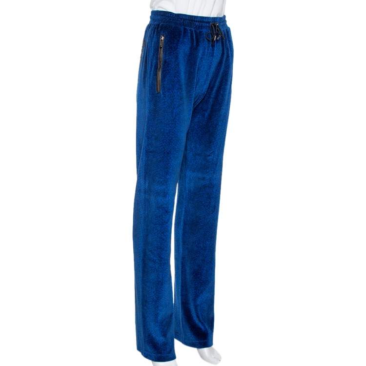 Pre Owned Versace Blue Velvet Medusa Embroidered Sweatpants XS