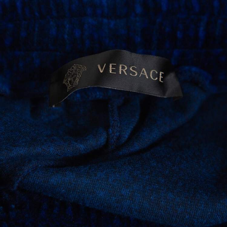 Pre Owned Versace Blue Velvet Medusa Embroidered Sweatpants XS