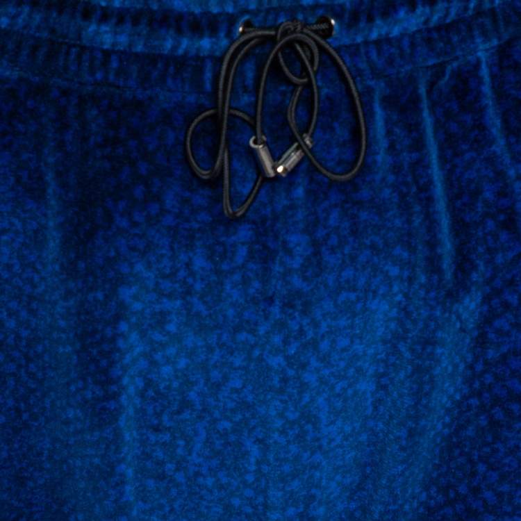 Pre Owned Versace Blue Velvet Medusa Embroidered Sweatpants XS