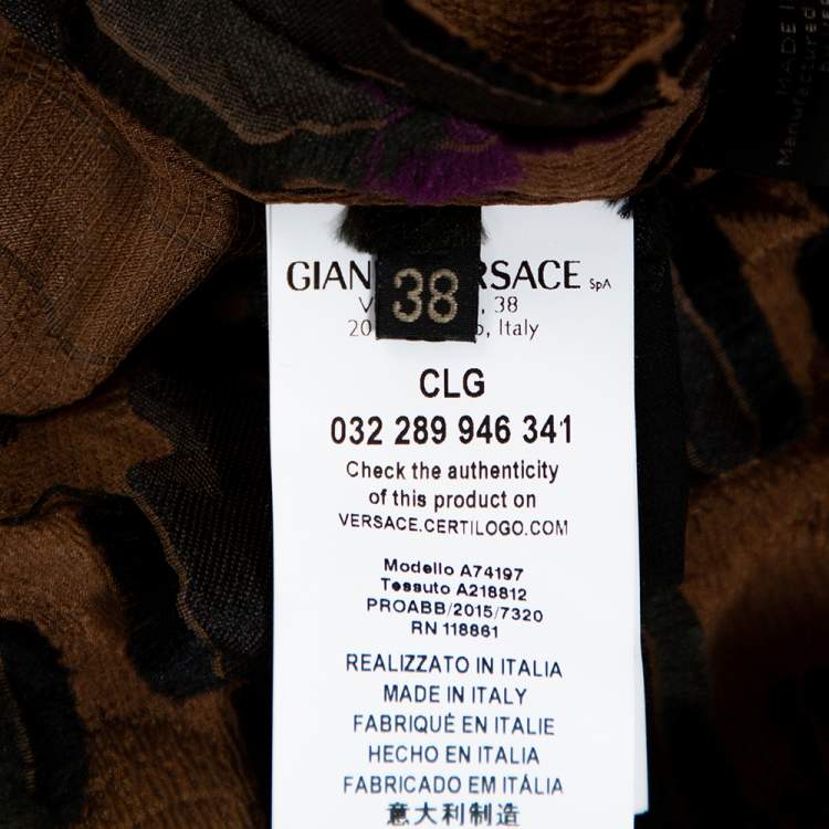 Pre Owned Versace Brown Camouflage Fil Coupé One-Shoulder Dress S