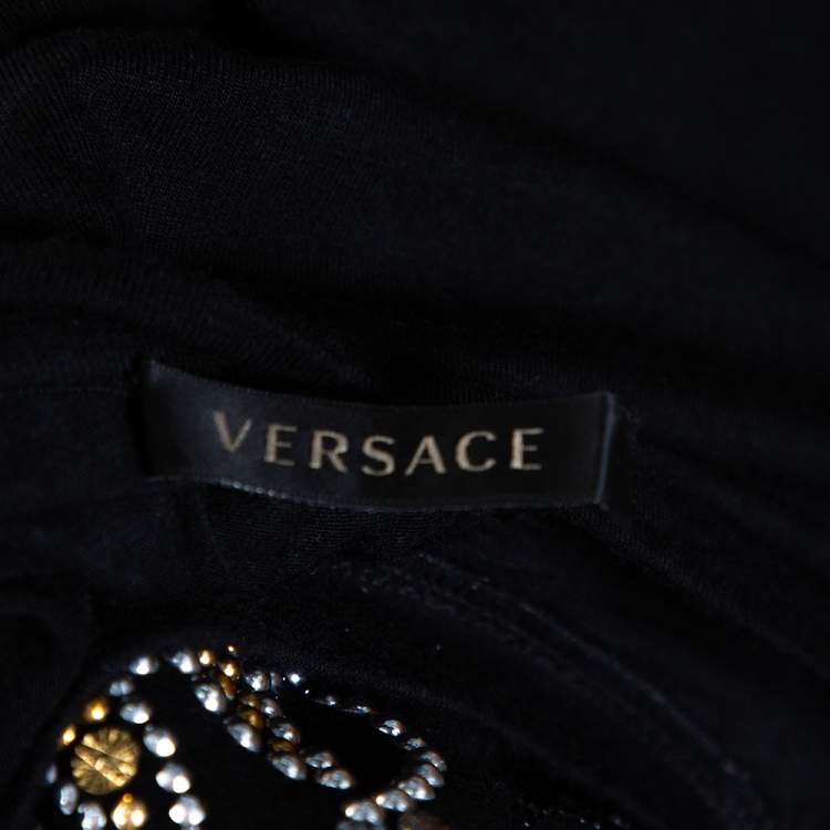 مملوكة مسبقًا Versace Black & Gold Logo Embellished Jersey T Shirt M
