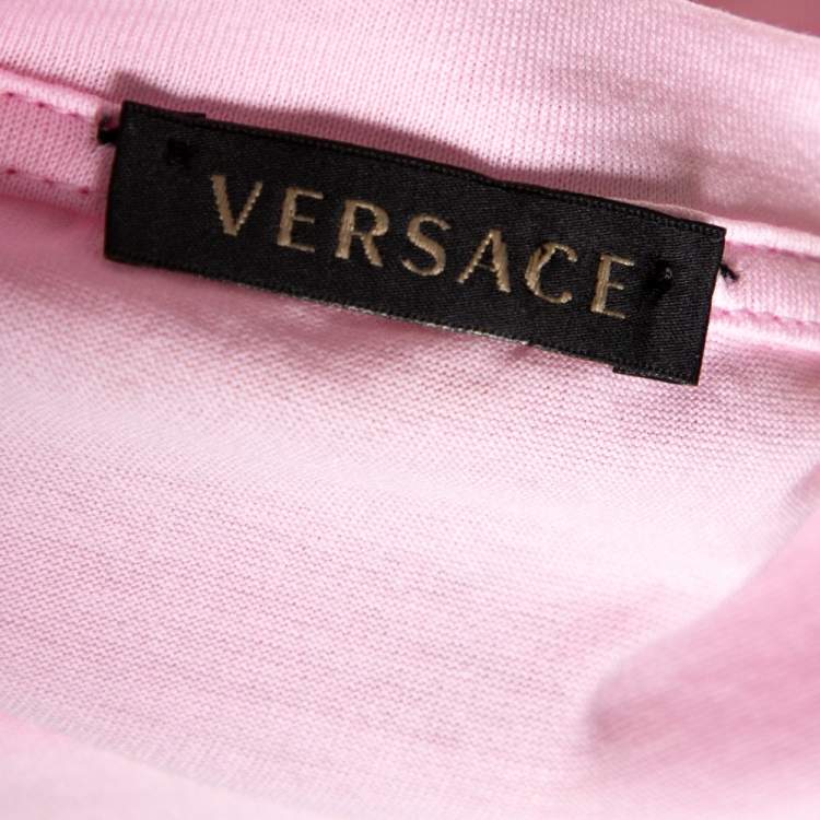 Pre Owned Versace Pink Cotton Medusa Embellished Crew Neck T-Shirt M