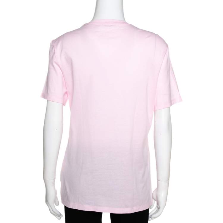 Pre Owned Versace Pink Cotton Medusa Embellished Crew Neck T-Shirt M