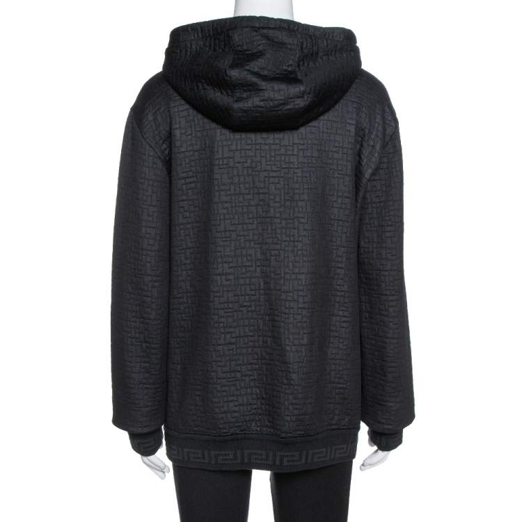 Pre Owned Versace Black Knit Medusa Detail Zip Up Hooded Jacket XL