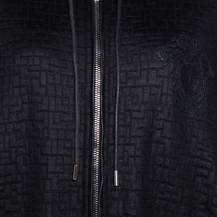 Pre Owned Versace Black Knit Medusa Detail Zip Up Hooded Jacket XL