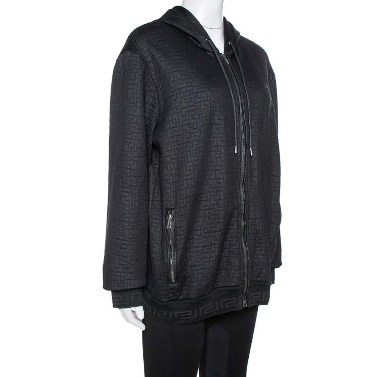 Pre Owned Versace Black Knit Medusa Detail Zip Up Hooded Jacket XL