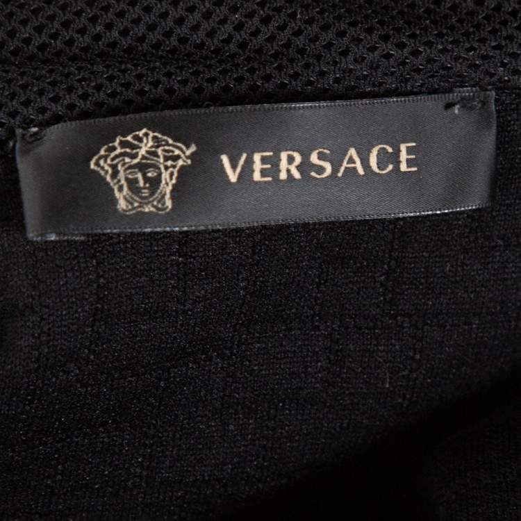 Pre Owned Versace Black Knit Medusa Detail Zip Up Hooded Jacket XL