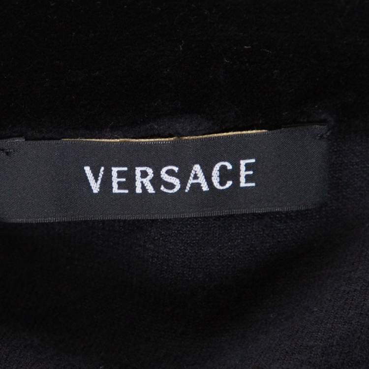 Pre Owned Versace Black Velvet Medusa Embroidered Zip Up Hoodie XL