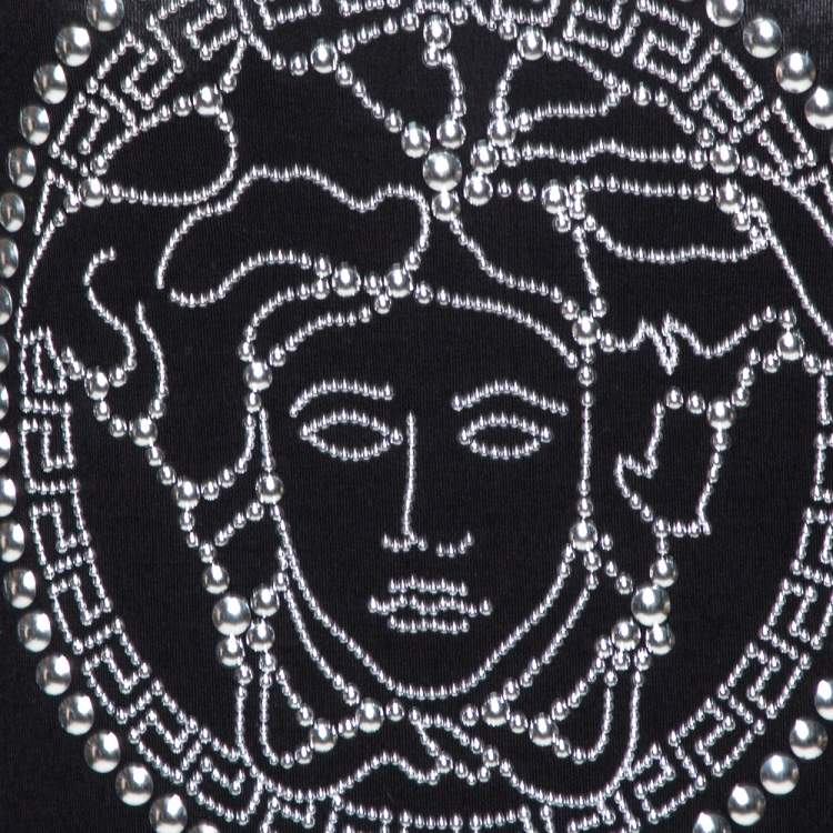 مملوكة مسبقًا Versace Black Jersey Medusa Icon Studded T-Shirt XL