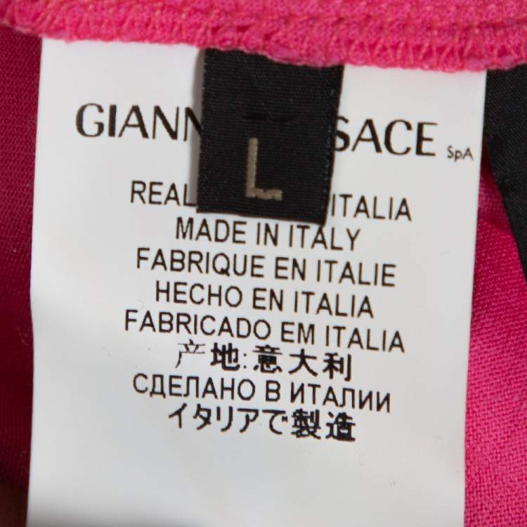 مملوكة مسبقًا Versace Pink Cotton Medusa Appliqued Crew Neck T-Shirt L