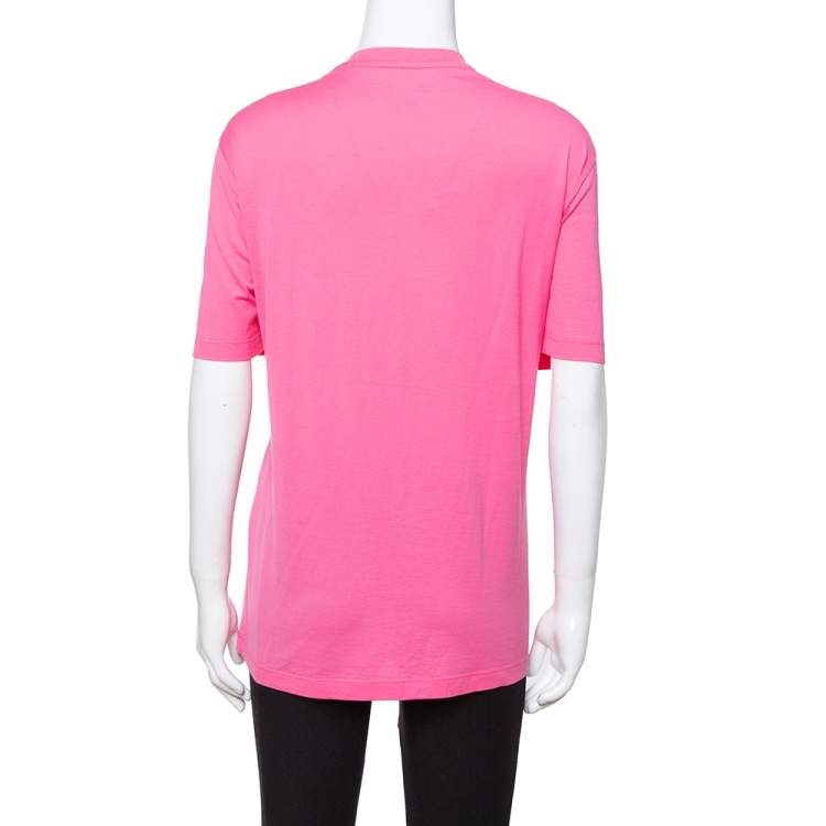 مملوكة مسبقًا Versace Pink Cotton Medusa Appliqued Crew Neck T-Shirt L