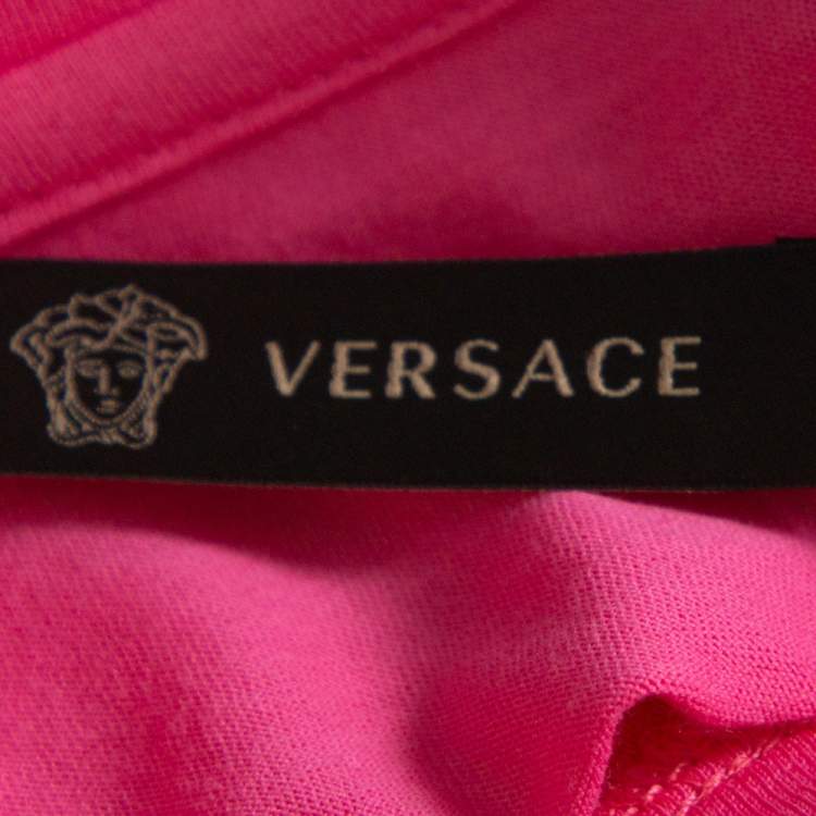 مملوكة مسبقًا Versace Pink Cotton Medusa Appliqued Crew Neck T-Shirt L