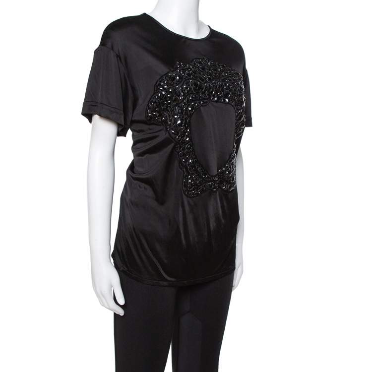 Pre Owned Versace Black Jersey Medusa Embellished Crew Neck T-Shirt L
