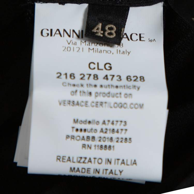 Pre Owned Versace Black Silk Tie Neck Detail Button Front Blouse L