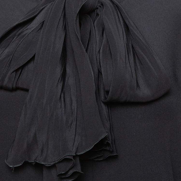 Pre Owned Versace Black Silk Tie Neck Detail Button Front Blouse L