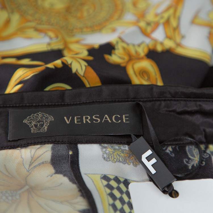 Pre Owned Versace Black Hibiscus Print Silk Belted Shirt Dress M