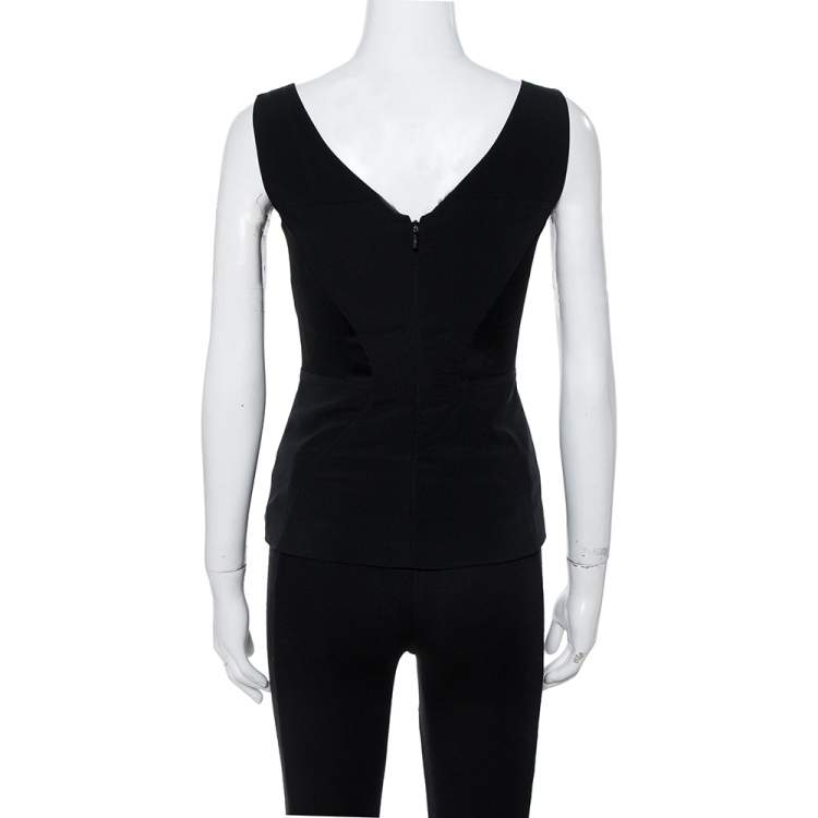 مملوكة مسبقًا Versace Black Fabric Blend Cutout Stretch Knit Peplum Top S