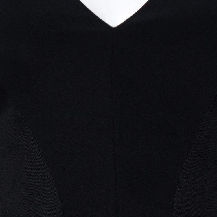 مملوكة مسبقًا Versace Black Fabric Blend Cutout Stretch Knit Peplum Top S