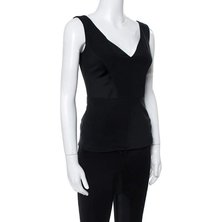 مملوكة مسبقًا Versace Black Fabric Blend Cutout Stretch Knit Peplum Top S