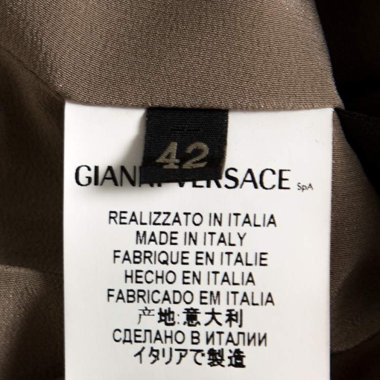 Pre Owned Versace Gold Foil Print Silk Sleeveless Sheath Dress M
