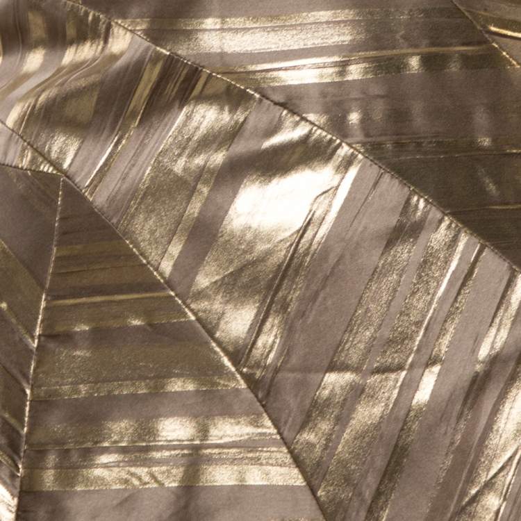 Pre Owned Versace Gold Foil Print Silk Sleeveless Sheath Dress M
