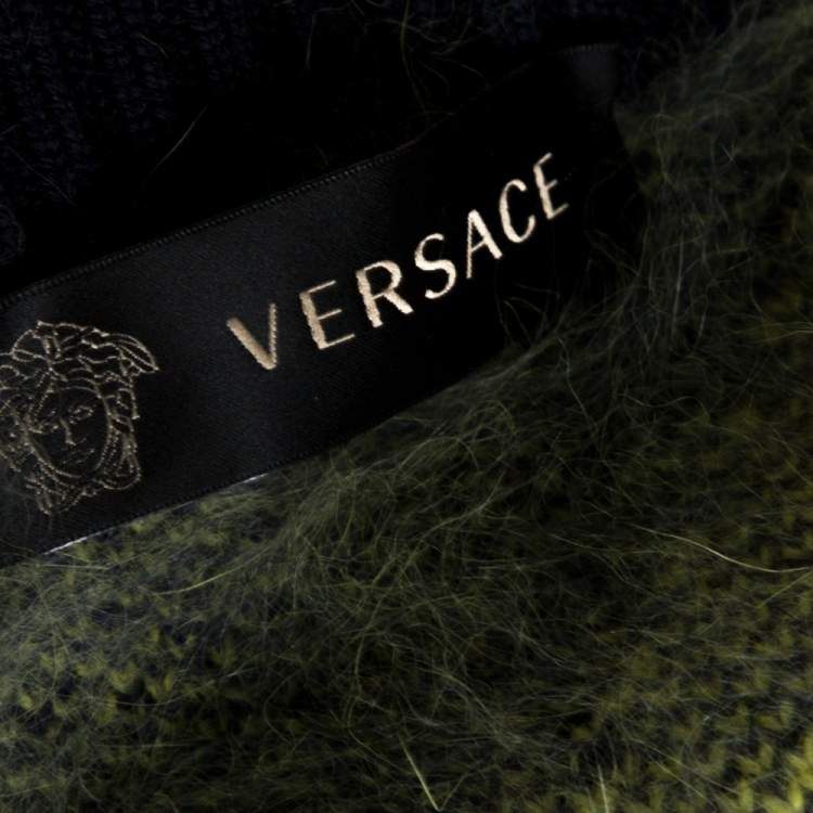 Pre Owned Versace Navy Blue Argyle Wool Knit Pencil Skirt M